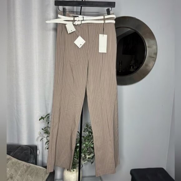 NWT! ZARA Woman Double Belt Pinstriped Belted Dress Pants Trousers | Size M - Picture 6 of 13